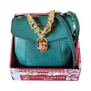 NWT Divina Firenze Green Convertible Italian Leather Backpack Shoulder Bag